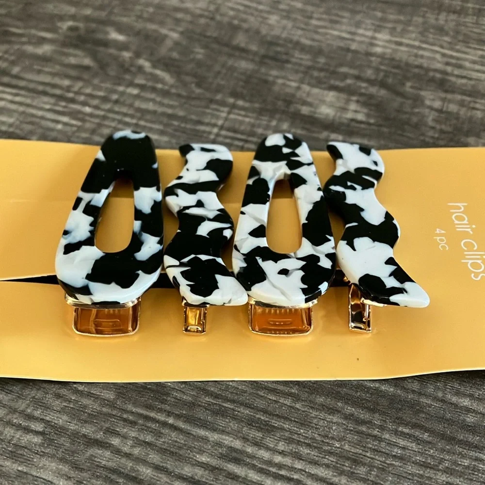 Black and White Cow Print Hair Clips